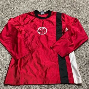 Nike Basketball Jersey Boys Large 14/16 long sleeve silky‎ red black white shirt